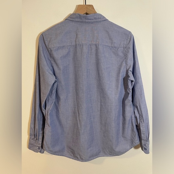 GAP Fitted Boyfriend Stripes Ruffle Long Sleeve Button Up Shirt Blue Sz Medium - Picture 5 of 8